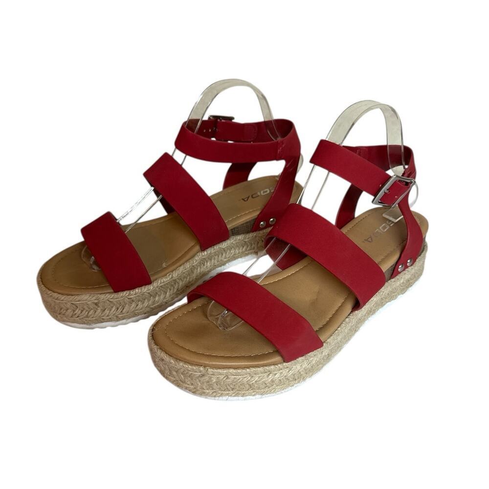 Soda Women's Bryce 2 Espadrille Platform Sandal Comfort Strappy Size 10 Red